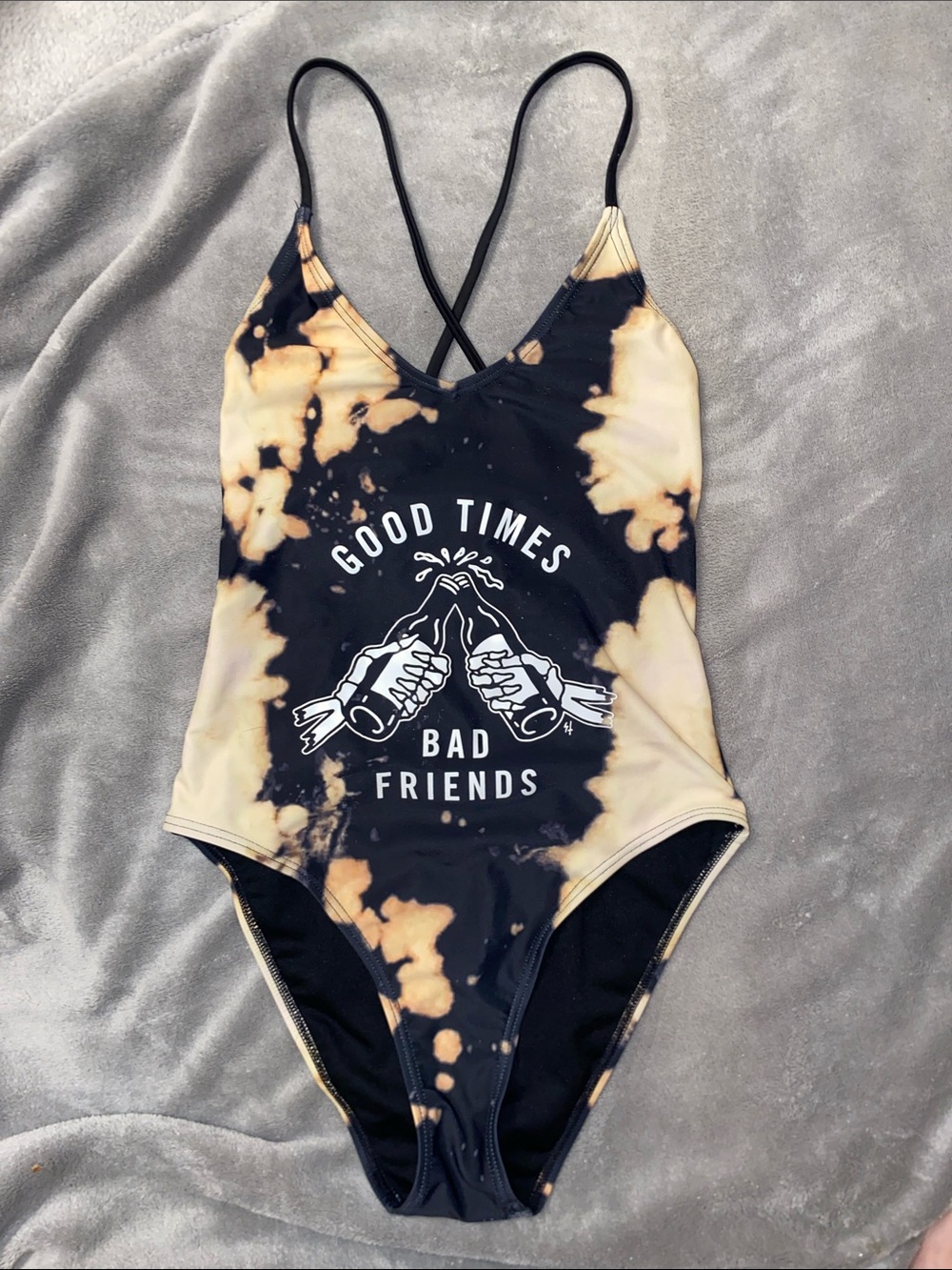 Good Times Bad Friends Tie-Dye One-Piece Swimsuit - Black & Cream